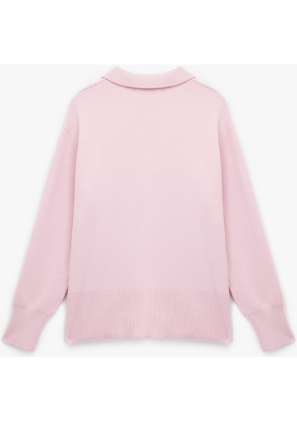 Uzun Kollu Düğme Detaylı Basic Polo Yaka Triko Kazak fırsatları