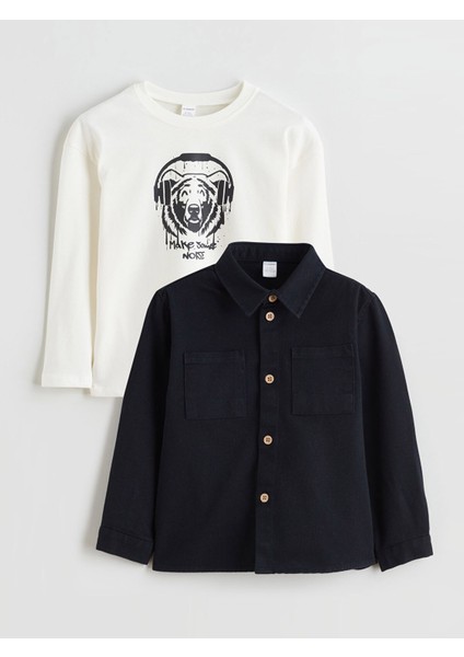Yeni Sezon Erkek Çocuk Gömlek ve Tişört Takım 2'li