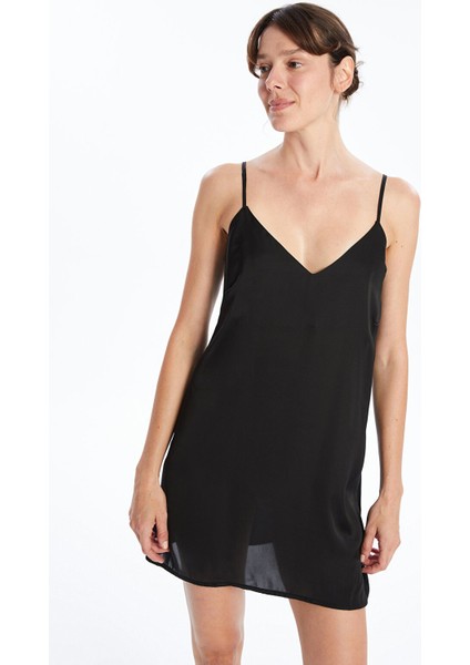 Yeni Sezon V Yaka Düz Askılı Saten Kadın Fantezi Gecelik