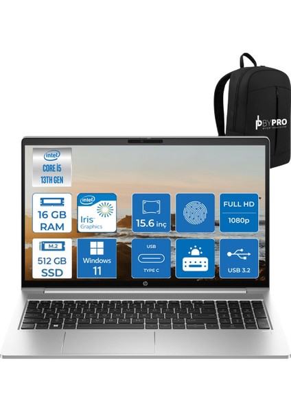 Probook 450 G10 9B9H3EA I5-1334U 16GB 512SSD 15.6 W11P +Bypro Çanta