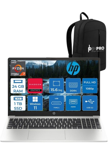 255 G10 3Z6G3ES Ryzen7 7730U 24GB 1tb SSD 15.6" Fhd W11P Taşınabilir Bilgisayar+ By Pro Çanta