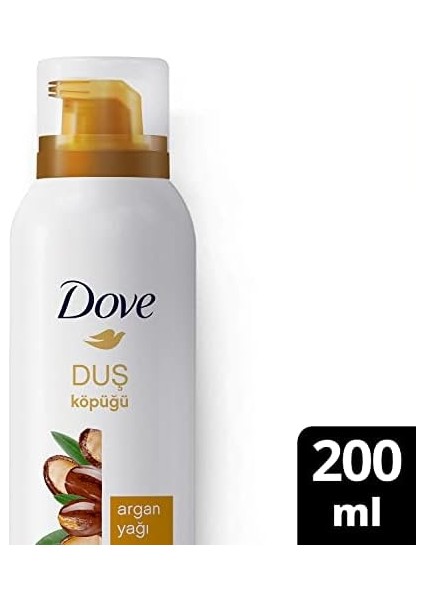 Dove Argan Yağı Duş Köpüğü,10 Kat Daha Yoğun Köpüğe Sahip Kremsi Formül, 200 Ml, Beyaz