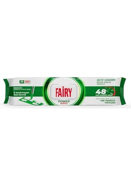 Fairy Power Wipes Mop Uyumlu Yer Temizlik Havlusu 50 Yaprak | Beyaz Sabun | Beyaz Sirke & Karbonat | 48 Saat Temizlik Etkili | Iz Bırakmayan Formül modelleri