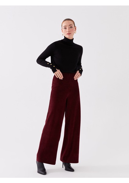 Yeni Sezon Standart Fit Geniş Paça Kadife Kadın Pantolon