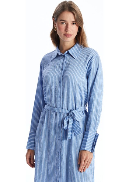 Yeni Sezon Çizgili Kadın Gömlek Elbise