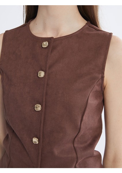 Yeni Sezon Bisiklet Yaka Kadın Süet Görünümlü Klasik Yelek modelleri