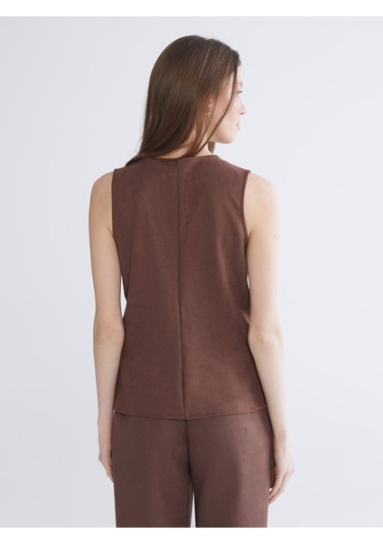 Yeni Sezon Bisiklet Yaka Kadın Süet Görünümlü Klasik Yelek fırsatları