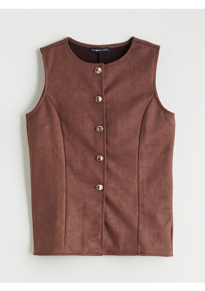 Yeni Sezon Bisiklet Yaka Kadın Süet Görünümlü Klasik Yelek indirimleri