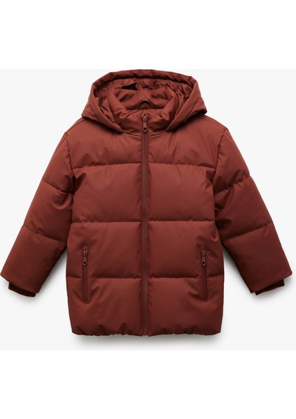 Fermuarlı Kapüşonlu Cep Detaylı Şişme Mont