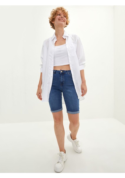 Yeni Sezon Yüksek Bel Cep Detaylı Kadın Rodeo Jean Şort