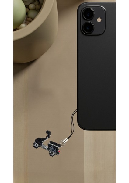 Miyuki Boncuk El Yapımı Siyah Motorsiklet Telefon Çarmı - Charm