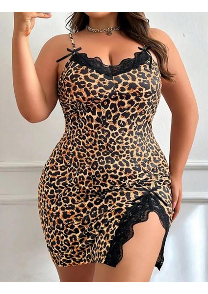 Büyük Beden Leopar Gecelik