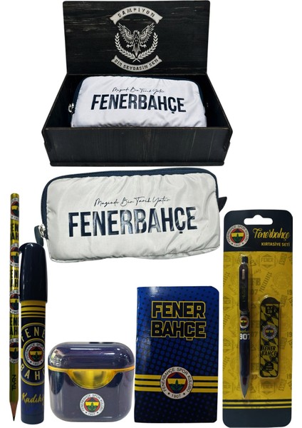 Fenerbahçe Orjinal Lisanslı Lacivert Air Kalemtraş Ahşap Kutulu 6'lı Kırtasiye Seti