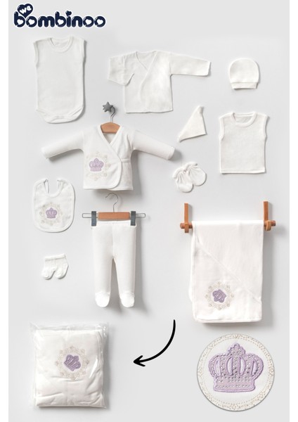 Bebe Nakışlı Taşlı 10 Parca Yeni Doğan Hastane Cıkışı Zıbın Set