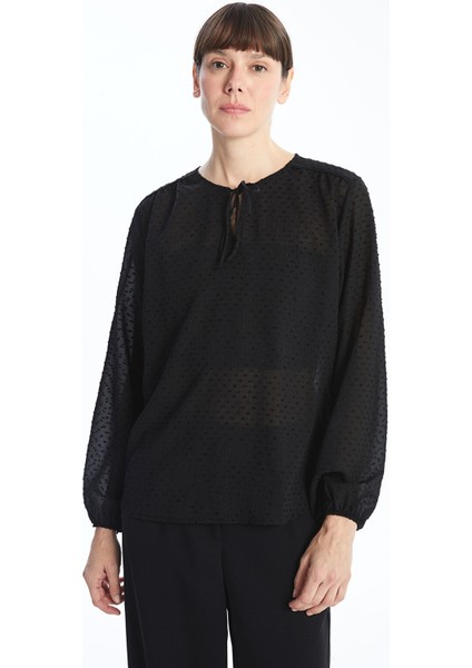 Yeni Sezon Bağlamalı Yaka Dokulu Kadın Bluz