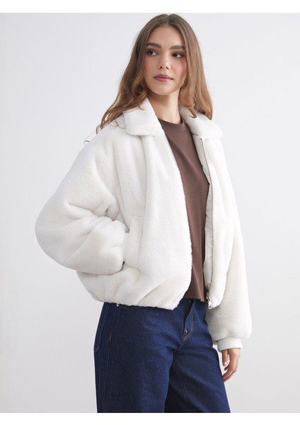 Yeni Sezon Gömlek Yaka Oversize Kadın Pelüş Mont