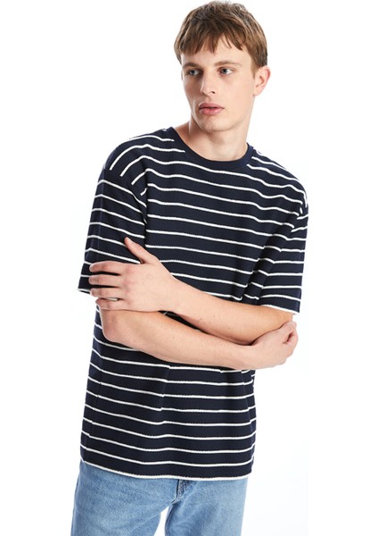 Yeni Sezon Bisiklet Yaka Kısa Kollu Çizgili Penye Erkek Tişört