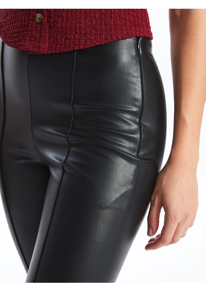 Yeni Sezon Dar Fit Kadın Deri Görünümlü Pantolon modelleri