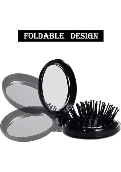 Aputue Katlanır Seyahat Aynası Saç Fırçası, 1 Adet Portatif Katlanabilir Mini Cep Fırçası, Kompakt Açılır Cep Masaj Fırçası, Kadınlar ve Kızlar Için Hava Yastıklı Tarak (Siyah) modelleri