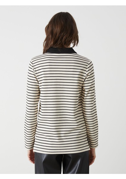 Yeni Sezon Polo Yaka Çizgili Kadın Tişört fırsatları
