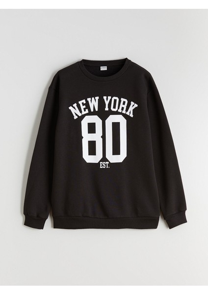 Yeni Sezon Bisiklet Yaka New York Baskılı Erkek Çocuk Sweatshirt
