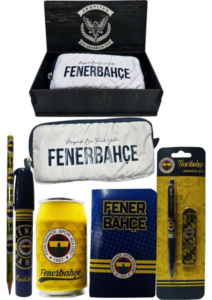 Fenerbahçe Orjinal Lisanslı Sarı Kutu Kalemtraş Ahşap Kutulu 6'lı Kırtasiye Seti