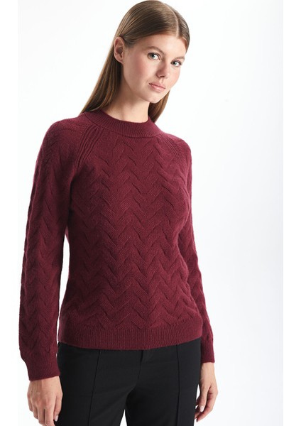 Yeni Sezon Bisiklet Yaka Kendinden Desenli Kadın Triko Kazak