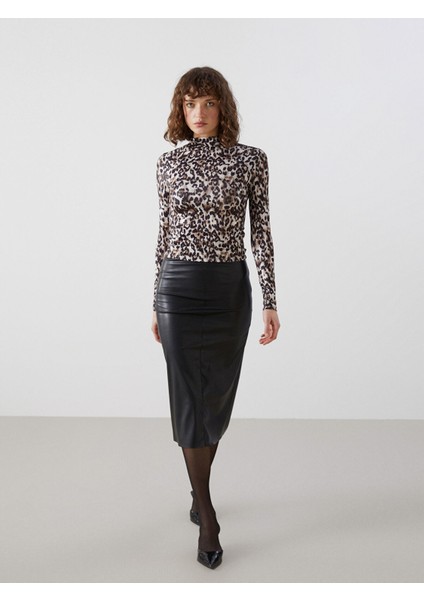 Yeni Sezon Dar Fit Deri Görünümlü Kadın Etek