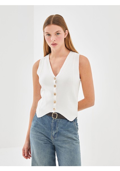 Yeni Sezon V Yaka Kadın Triko Yelek