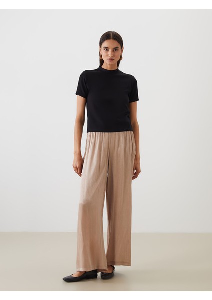 Yeni Sezon Beli Lastikli Parlak Görünümlü Kadın Pantolon
