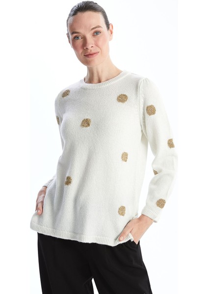 Yeni Sezon Bisiklet Yaka Puantiyeli Kadın Triko Kazak