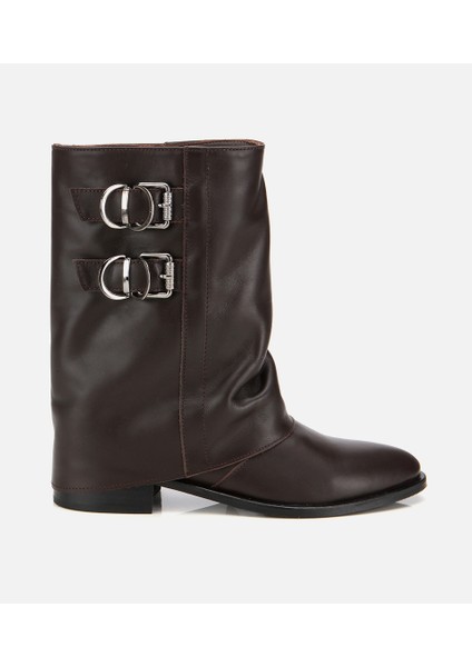 01BOH315760A480 KADIN Deri Kahverengi Tokalı Kırışık Görünümlü Kovboy/western Düz Bot