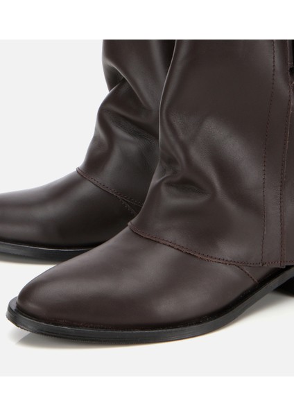 01BOH315760A480 KADIN Deri Kahverengi Tokalı Kırışık Görünümlü Kovboy/western Düz Bot modelleri