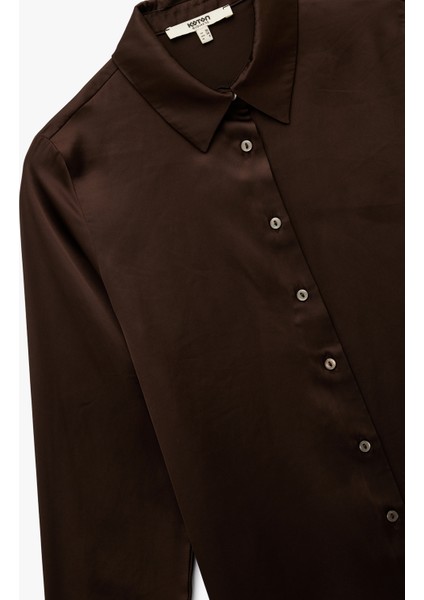 Düğmeli Klasik Yaka Uzun Kollu Saten Gömlek modelleri