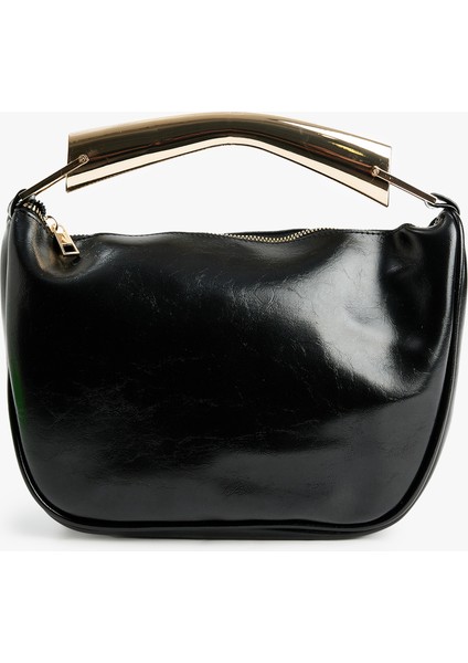 Metal Aksesuarlı Fermuarlı Suni Deri El Çantası