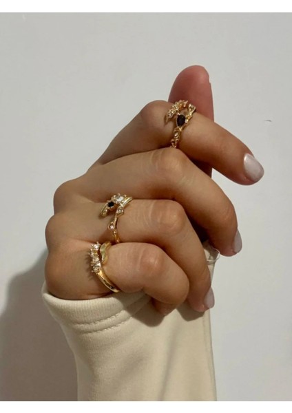 3 'lü Şık Tasarım Çelik Yüzük | Altın Kaplama Ayarlanabilir fiyatları