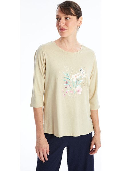 Yeni Sezon Bisiklet Yaka Çiçekli Kadın Bluz