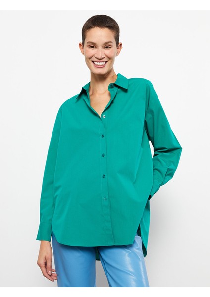 Yeni Sezon Önden Düğme Kapamalı Düz Uzun Kollu Poplin Kadın Gömlek