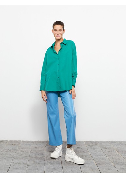 Yeni Sezon Önden Düğme Kapamalı Düz Uzun Kollu Poplin Kadın Gömlek modelleri