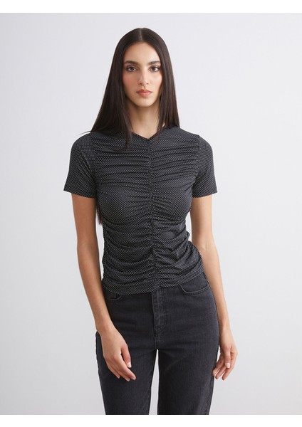 Yeni Sezon V Yaka Büzgülü Bluz
