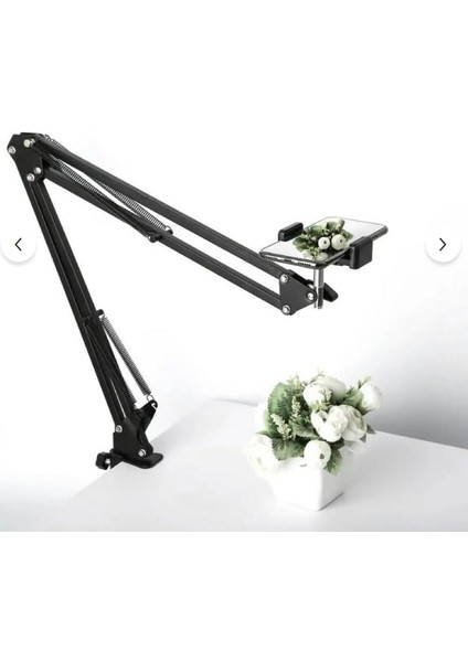 Smayling 360° Üst Çekim Masaüstü Telefon Tripodu | Ayarlanabilir Süspansiyon Kol, Metal Kaymaz Taban, Evrensel Telefon Tutucu, Siyah