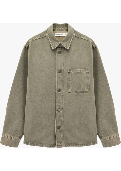 Rahat Kalıp Uzun Kollu Cep Detaylı Düğmeli Klasik Yaka Pamuklu Jean Ceket