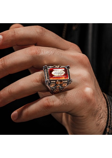 925 Ayar Gümüş Islam Usta Nizam-I Alem Model Erkek Yüzük modelleri