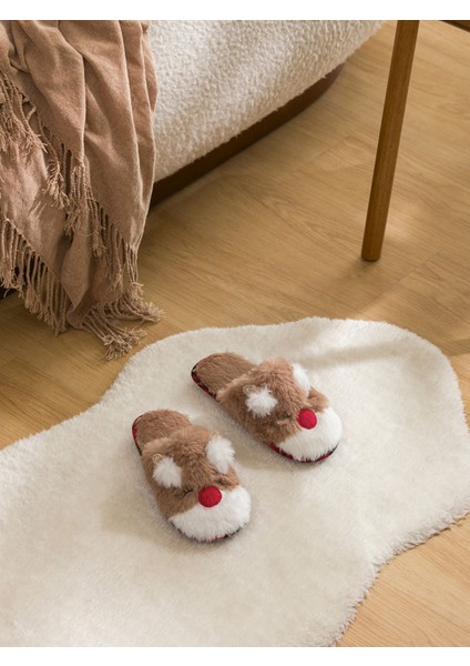 Yeni Sezon Geyik Nakışlı Pelüş Kadın Ev Terliği