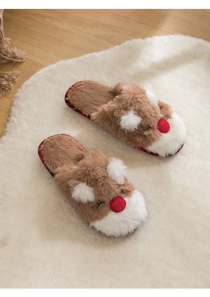 Yeni Sezon Geyik Nakışlı Pelüş Kadın Ev Terliği modelleri