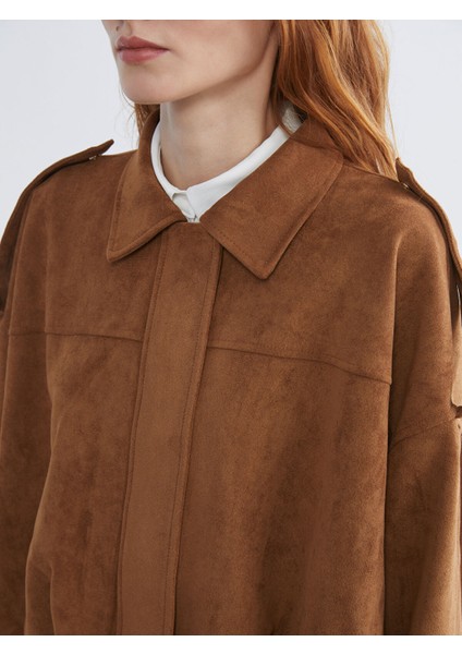 Yeni Sezon Gömlek Yaka Oversize Kadın Süet Görünümlü Ceket modelleri