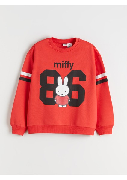 Yeni Sezon Bisiklet Yaka Miffy Baskılı Kız Çocuk Sweatshirt