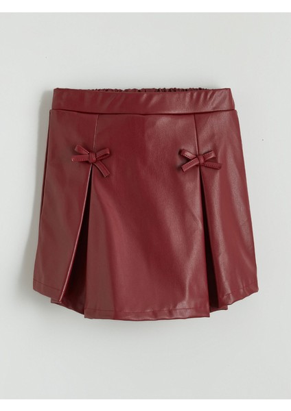 Yeni Sezon Beli Lastikli Deri Görünümlü Pileli Kız Çocuk Etek