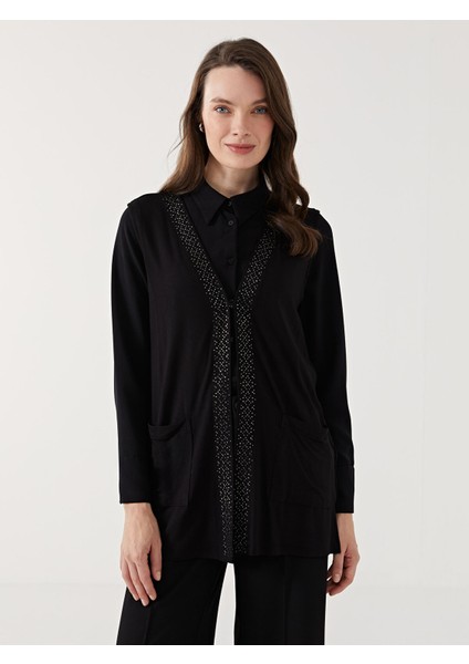 Yeni Sezon V Yaka Parlak Taşlı Kadın Yelek