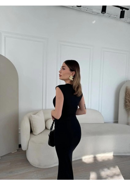 Kolsuz Uzun Likralı Elbise - Siyah fiyatları